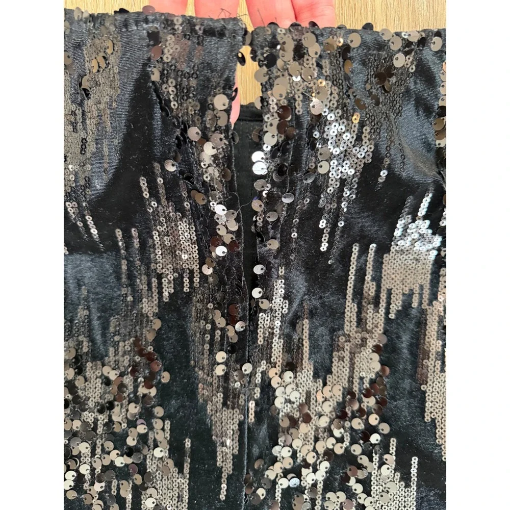 Cachet Sequin Tunic Dress Women 16 Black Velvet Geometric Dolman Short Sleeve